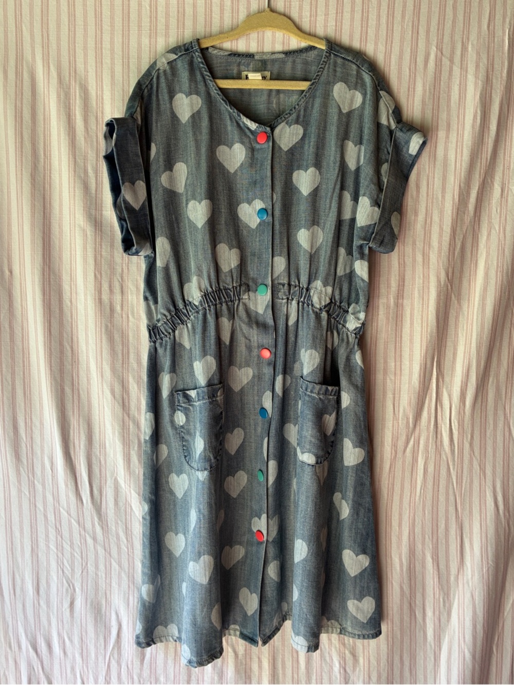 Hatley Blue Heart Print Casual Dress with Multicolor Snap Buttons